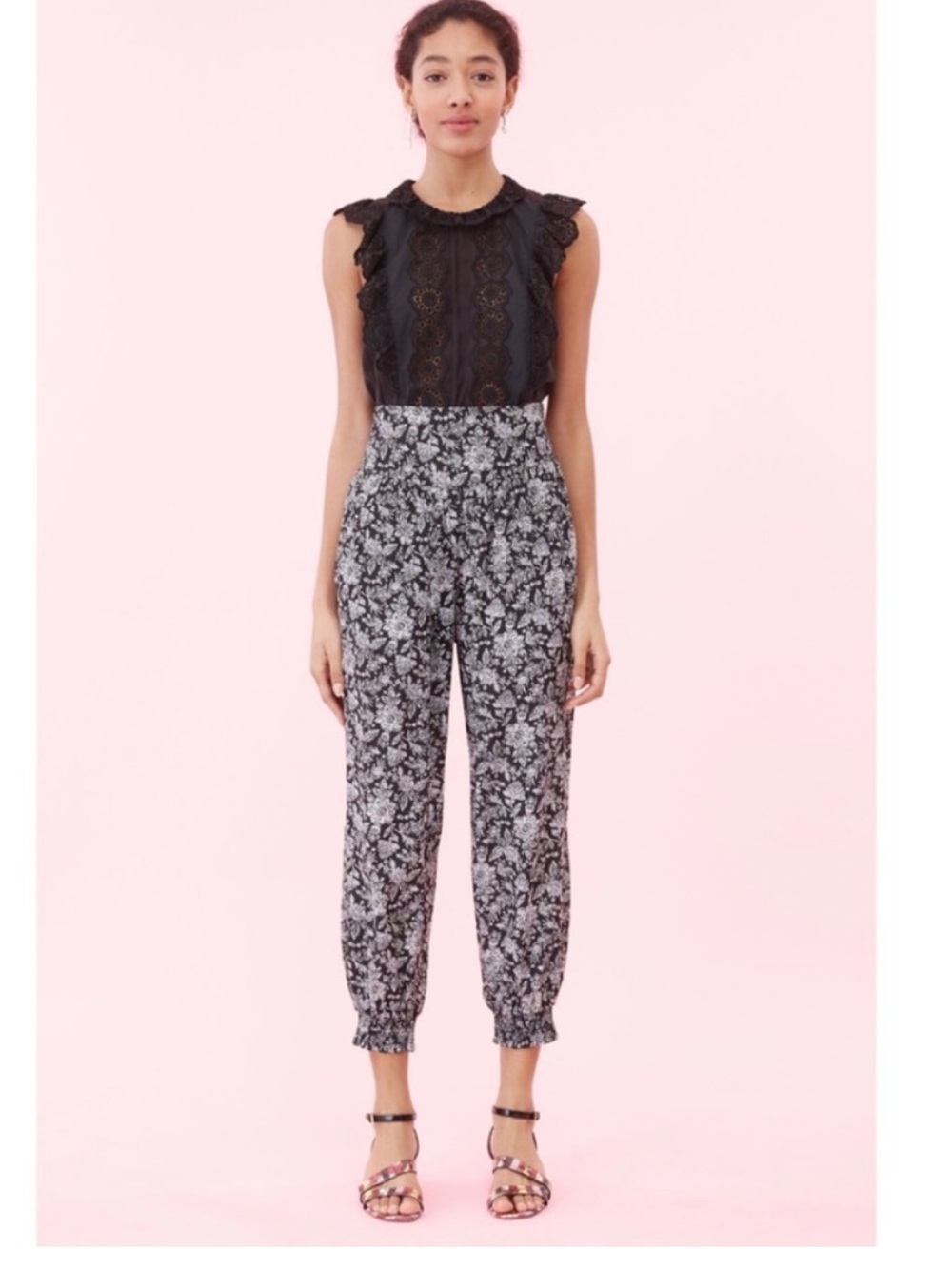 Rebecca Taylor NWT La Vie Provencal Black Floral Print High Rise Pants Small